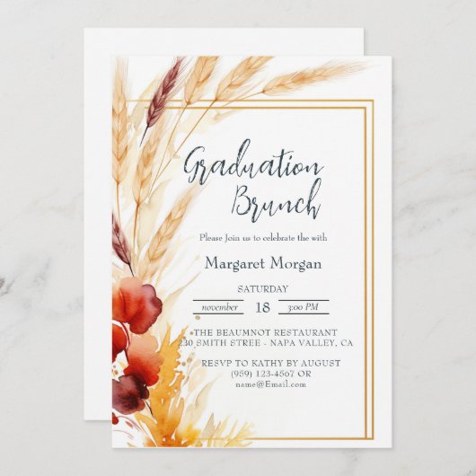 Pampas Herfst Beige Bruids Brunch Kaart (Voorkant / Achterkant)