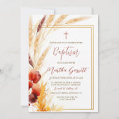 Pampas Herfst Beige Meisjes Doop Kaart (Voorkant)