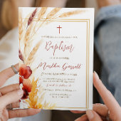 Pampas Herfst Beige Meisjes Doop Kaart