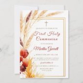 Pampas Herfst Beige Meisjes Eerste Heilige Communi Kaart (Voorkant)