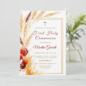Pampas Herfst Beige Meisjes Eerste Heilige Communi Kaart (Staand voorkant)