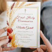 Pampas Herfst Beige Meisjes Eerste Heilige Communi Kaart