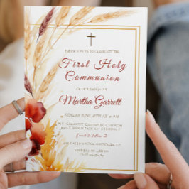 Pampas Herfst Beige Meisjes Eerste Heilige Communi Kaart