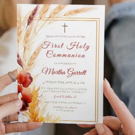 Pampas Herfst Beige Meisjes Eerste Heilige Communi Kaart