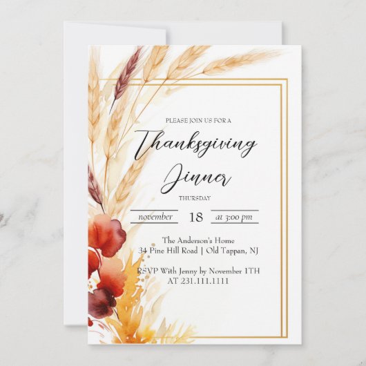 Pampas Herfst Thanksgiving Diner Kaart (Voorkant)