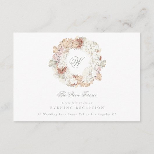 Pampas Krans Mos Sagegroen Monogram Elegant Informatiekaartje (Voorkant)