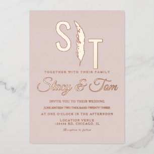 Pampas Logo Weddenschap geperst Blush Folie Uitnodiging