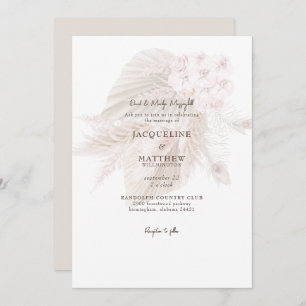 Pampas Muted Pink Floral Bride Parents Wedding Kaart