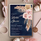 Pampas Navy Dusty Pink Vrijgezellenfeest Roos Gold Folie Uitnodiging