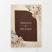 Pampas neutraal beige aards bloemenhout bruiloft drieluik uitnodiging (Cover)