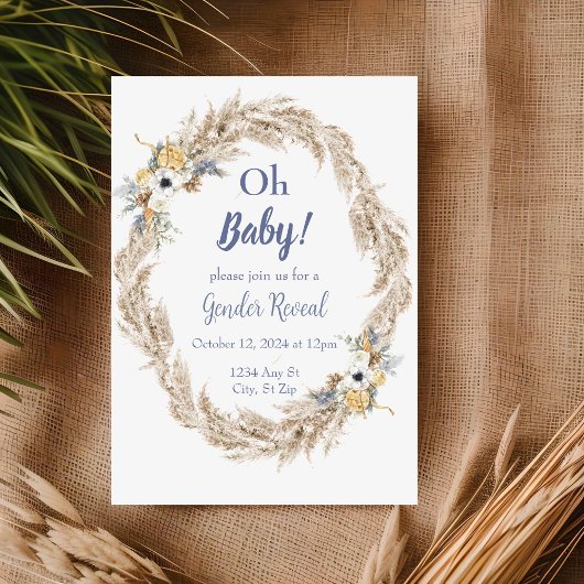 Pampas Neutral Tone Boho Genderonthulling Uitnodig Kaart