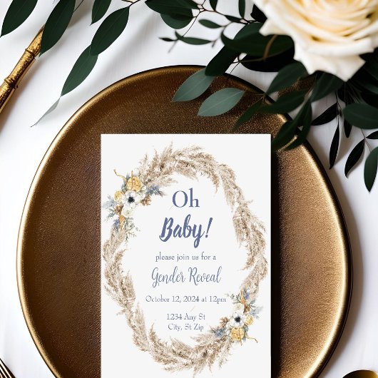 Pampas Neutral Tone Boho Genderonthulling Uitnodig Kaart