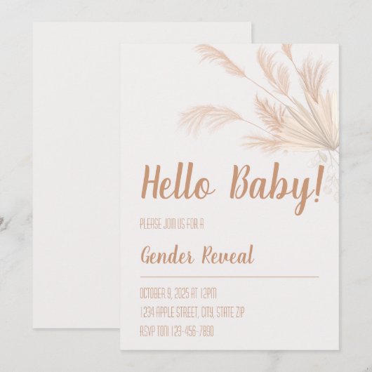 Pampas Neutrale Toon Boho Geslacht Reveal Kaart (Voorkant / Achterkant)