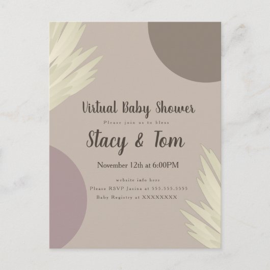 Pampas Organic Shapes Bohemen Virtual Baby shower Uitnodiging Briefkaart (Voorkant)
