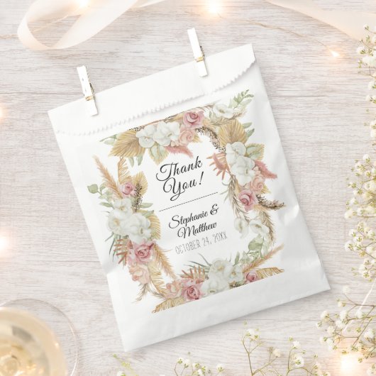 Pampas Palm Foliage Wit Blush Bloemen Rustiek Boho Bedankzakje (Geknipt)