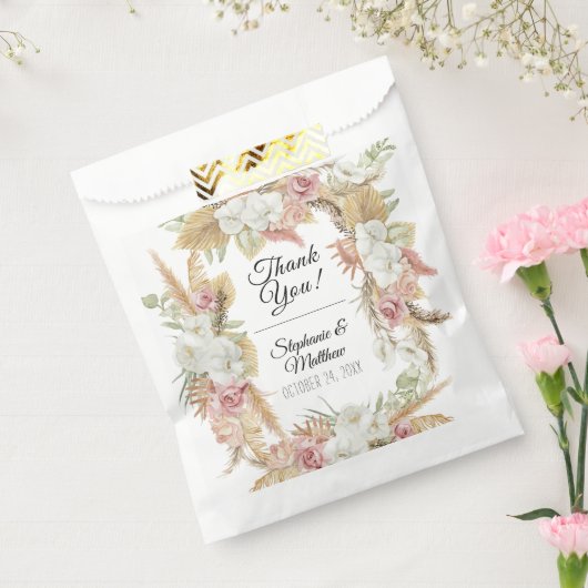 Pampas Palm Foliage Wit Blush Bloemen Rustiek Boho Bedankzakje (Gezegeld)