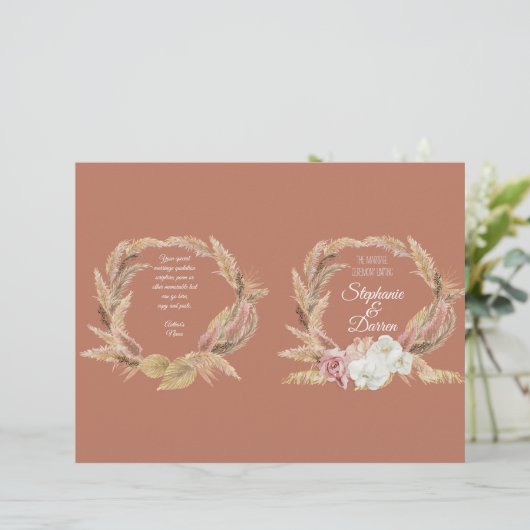 Pampas Palm Pink Floral Terrcotta Wedding Programm (Staand voorkant)