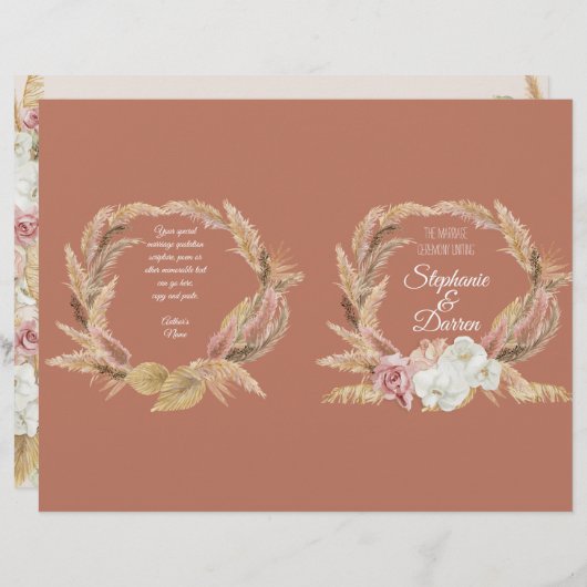 Pampas Palm Pink Floral Terrcotta Wedding Programm (Voorkant / Achterkant)