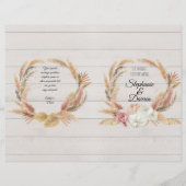 Pampas Palm Pink Floral White Wood Wedding Program (Voorkant)