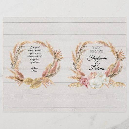 Pampas Palm Pink Floral White Wood Wedding Program (Voorkant)