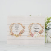 Pampas Palm Pink Floral White Wood Wedding Program (Staand voorkant)