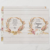 Pampas Palm Pink Floral White Wood Wedding Program (Voorkant / Achterkant)