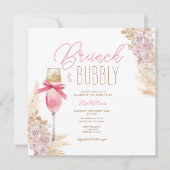 Pampas Pink Bow Brunch & Bubbly Vrijgezellenfeest Kaart (Voorkant)