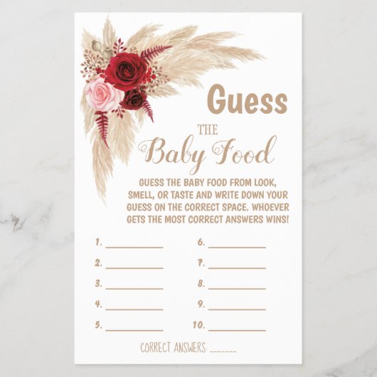 Pampas raad de Baby Baby shower game Kaart (Voorkant)