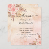 Pampas roos bloemenbruiloft programma tafel nummer (Voorkant / Achterkant)