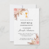 Pampas roos blush eerst holy communiqué luxe kaart (Voorkant)