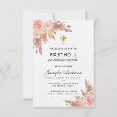 Pampas roos blush eerst holy communiqué luxe kaart (Voorkant)