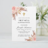 Pampas roos blush eerst holy communiqué luxe kaart (Staand voorkant)