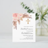 Pampas roos gouden budget eerste communie uitnodig (Staand voorkant)