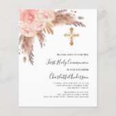 Pampas roos gouden budget eerste communie uitnodig (Voorkant)