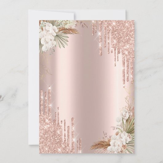 Pampas Roos Gouden Glitter Crown Drop Quinceañera Kaart (Achterkant)