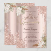Pampas Roos Gouden Glitter Crown Drop Quinceañera Kaart (Voorkant / Achterkant)