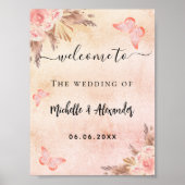 Pampas roos goudflorale vlinder welkom bruiloft poster (Voorkant)