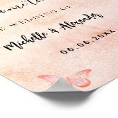 Pampas roos goudflorale vlinder welkom bruiloft poster (Hoek)