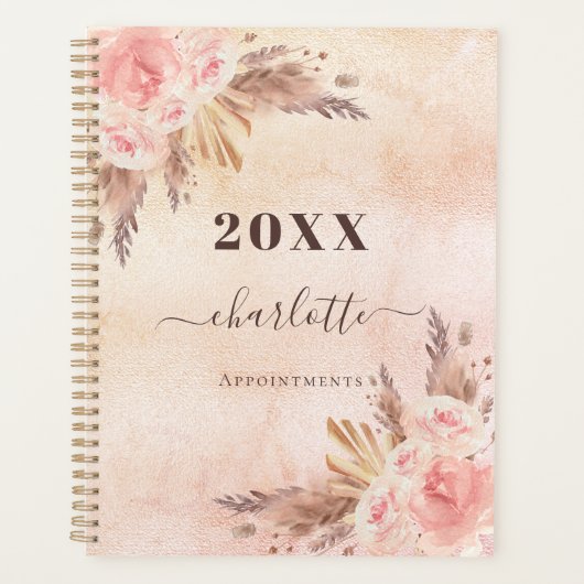 Pampas roos goudflorals naam 2023 planner (Voorkant)