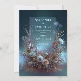Pampas Rose Ethereal Teal Garden Wedding Kaart