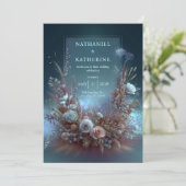 Pampas Rose Ethereal Teal Garden Wedding Kaart (Staand voorkant)