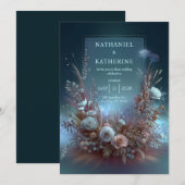 Pampas Rose Ethereal Teal Garden Wedding Kaart (Voorkant / Achterkant)