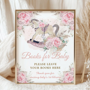 Pampas Roze Bloemen Rocking Horse Boeken voor Baby Poster