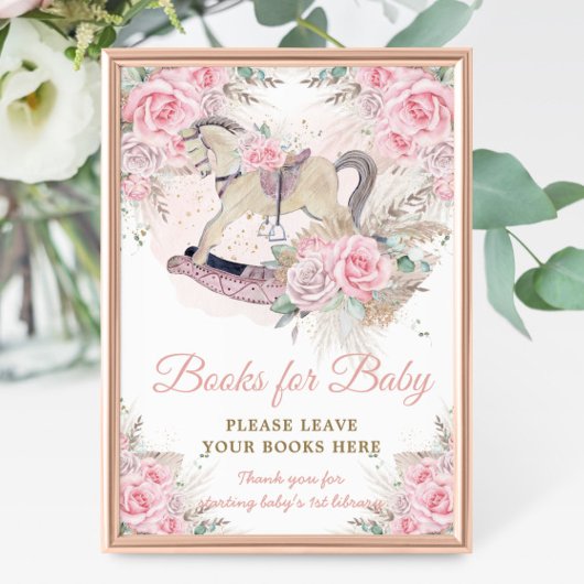 Pampas Roze Bloemen Schommelpaard Boeken voor Baby Foto Afdruk