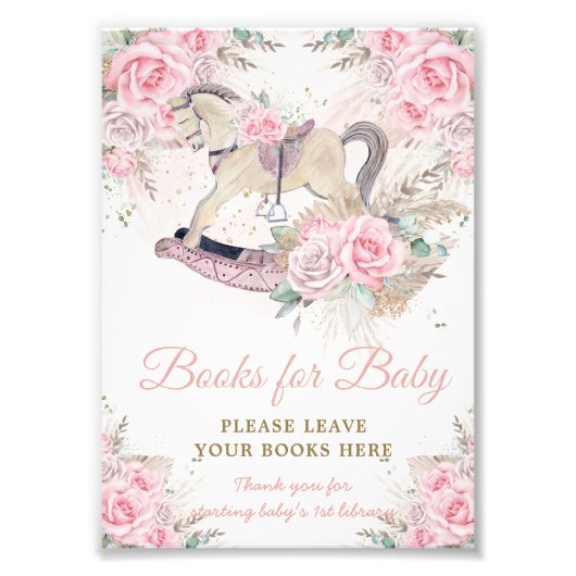 Pampas Roze Bloemen Schommelpaard Boeken voor Baby Foto Afdruk (Voorkant)