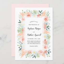 Pampas Roze Bloemen Waterverf Bruiloft Kaart