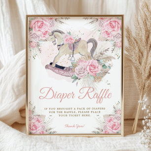 Pampas Roze Bloemenschommelpaard Luierloterij Poster
