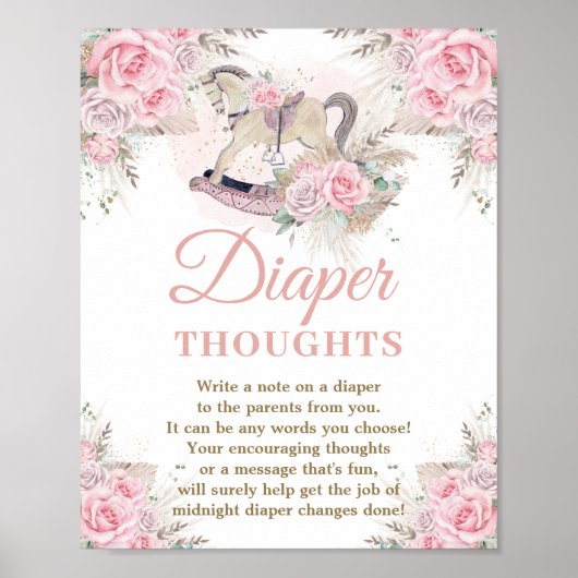 Pampas Roze Bloemenslinger Schommelpaard Luier Ged Poster (Voorkant)