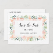 Pampas Rozen Groen Bruiloft Save The Date Aankondigingskaart (Voorkant / Achterkant)