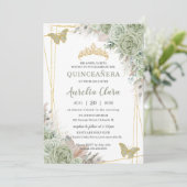 Pampas Sage Green Floral Butterflies Quinceañera Kaart (Staand voorkant)